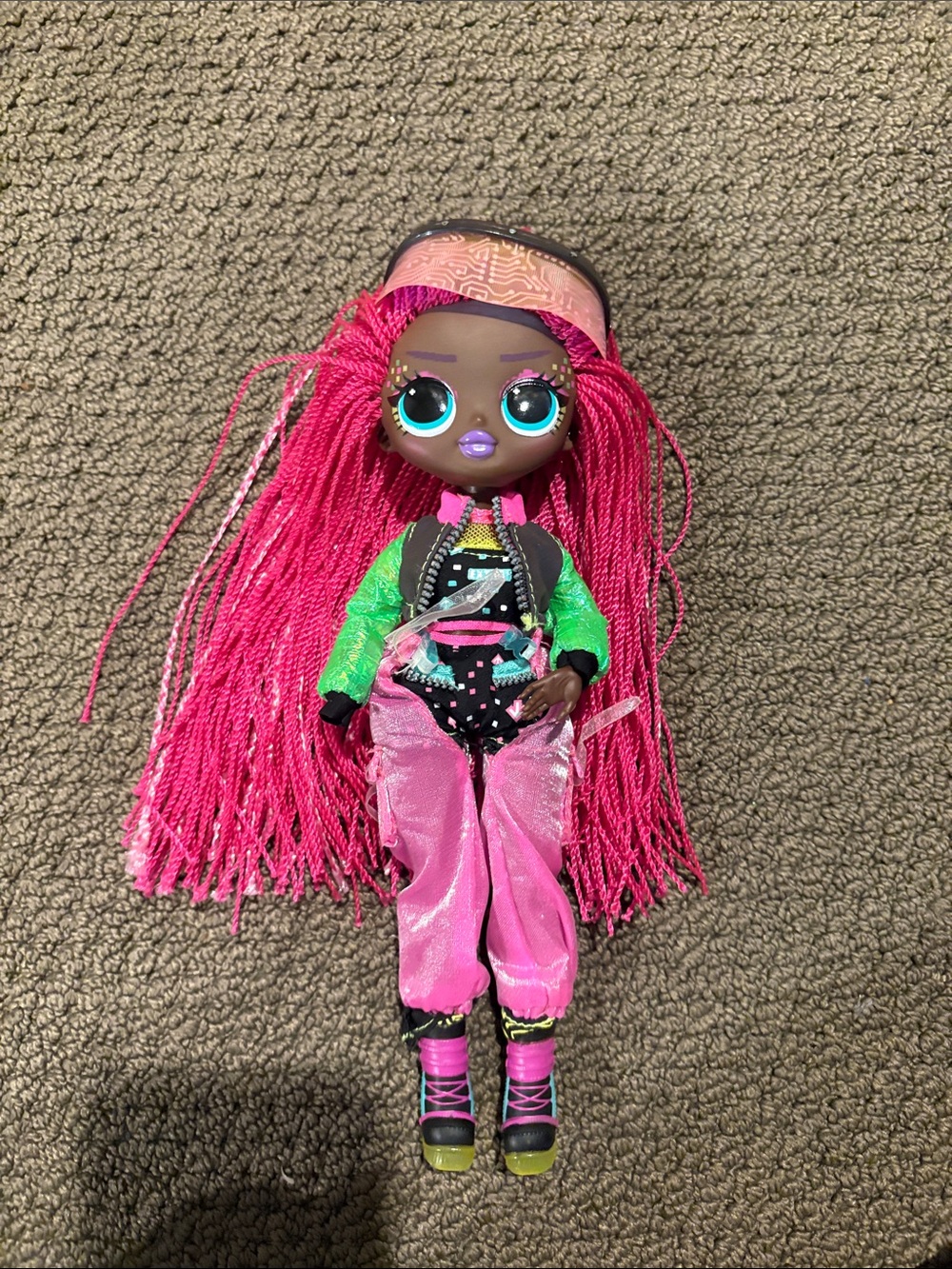 OMG Surprise! Neon Pink Braided-Hair Fashion Doll with Green Jacket
